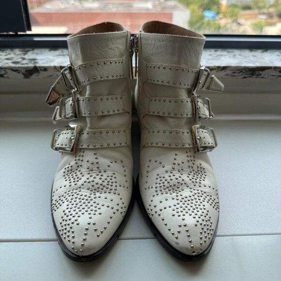 Chloe Suzanna White Studded Ankle Western Booties 35 - Picture 7 of 16